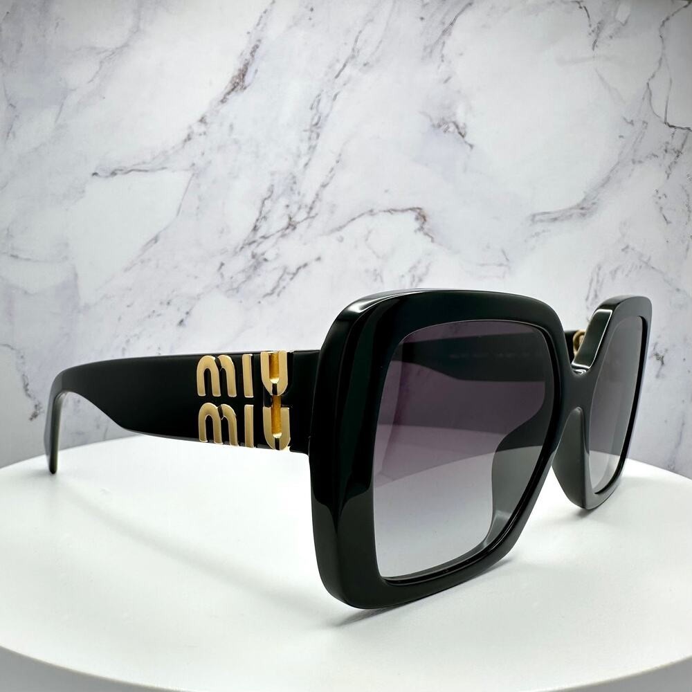 🕶️ Miu Miu Black Oversized Square Sunglasses with Gold Logo ✨ - Picture 10 of 14